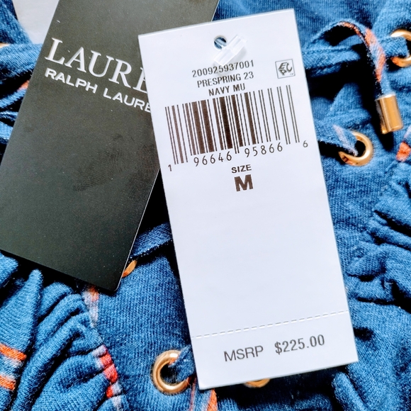 Lauren Ralph Lauren women's Tiered Ruffle Dress Pullover Navy Blue Comfy Size M - Picture 9 of 11